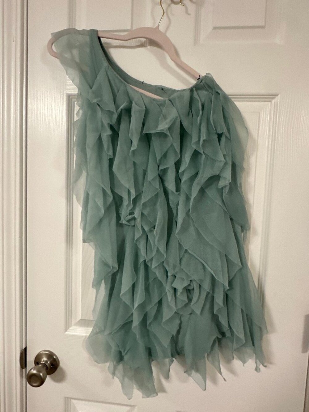 Teal ruffled one-shoulder dress